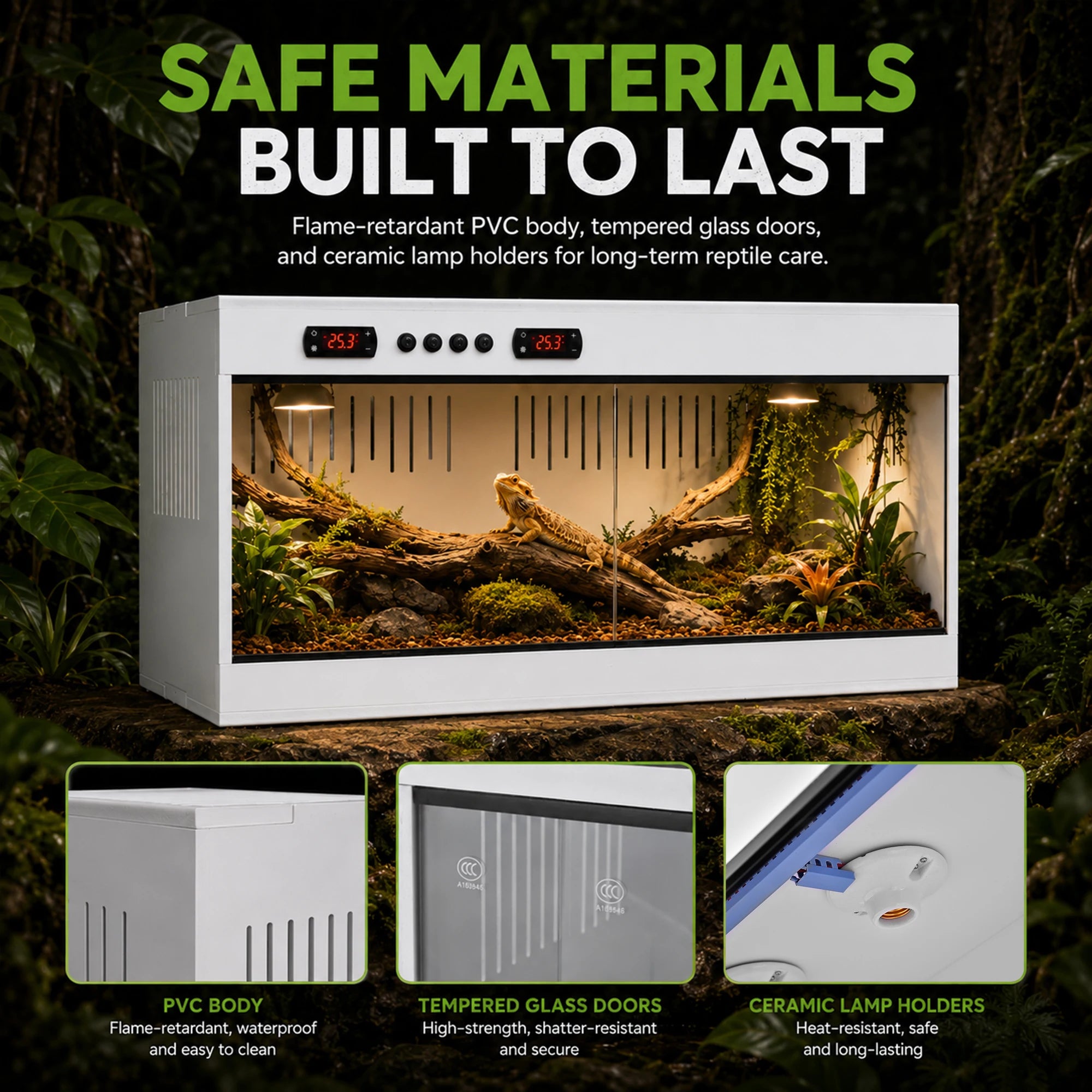 Reptile Terrarium Habitat — Stackable PVC & Tempered Glass Enclosure