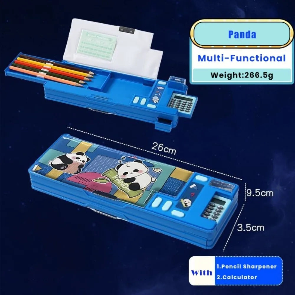 Double Layer Pencil Case — Multi-Functional Stationery Box with Calculator