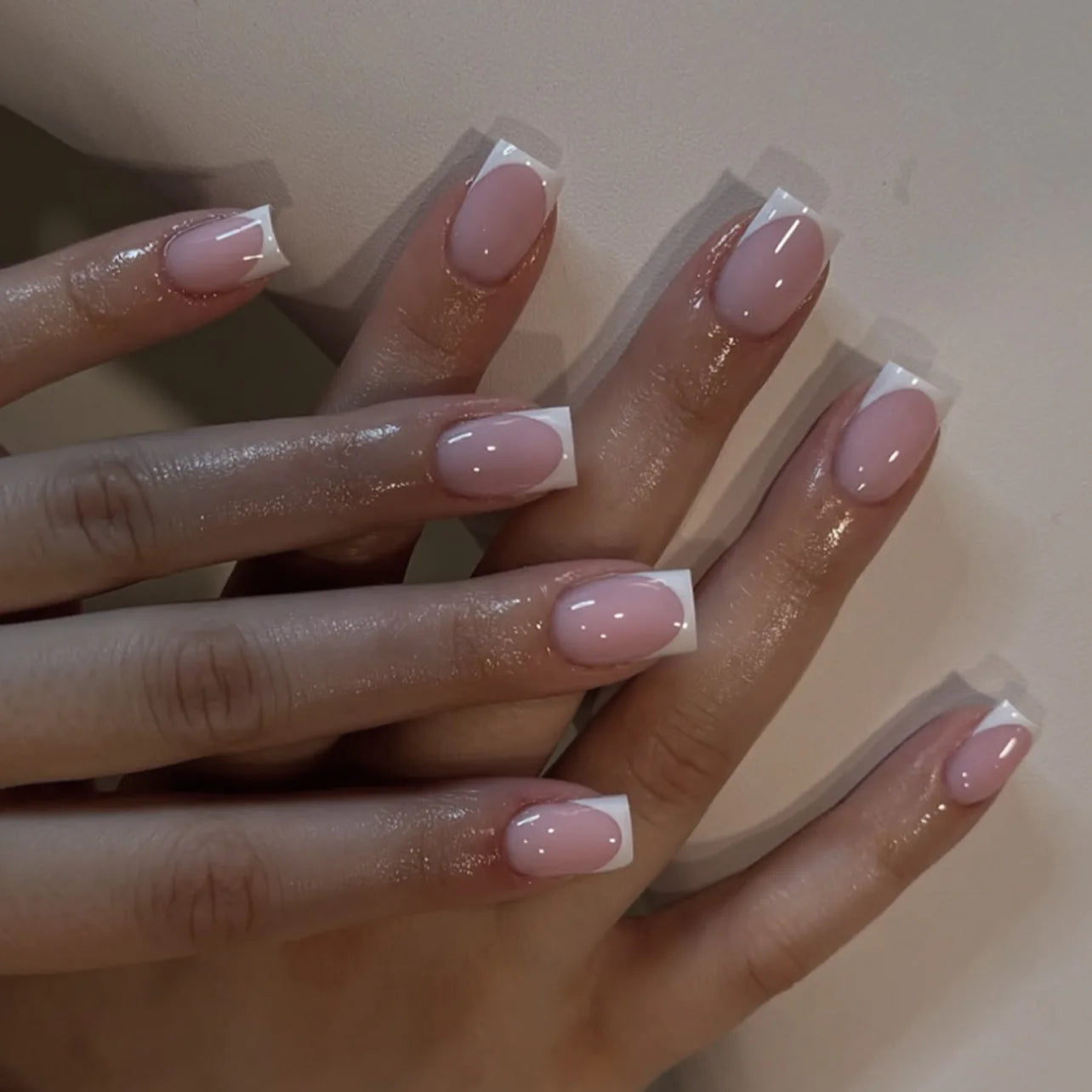 French Tip Press On Nails — Handmade Full Cover False Nail Set
