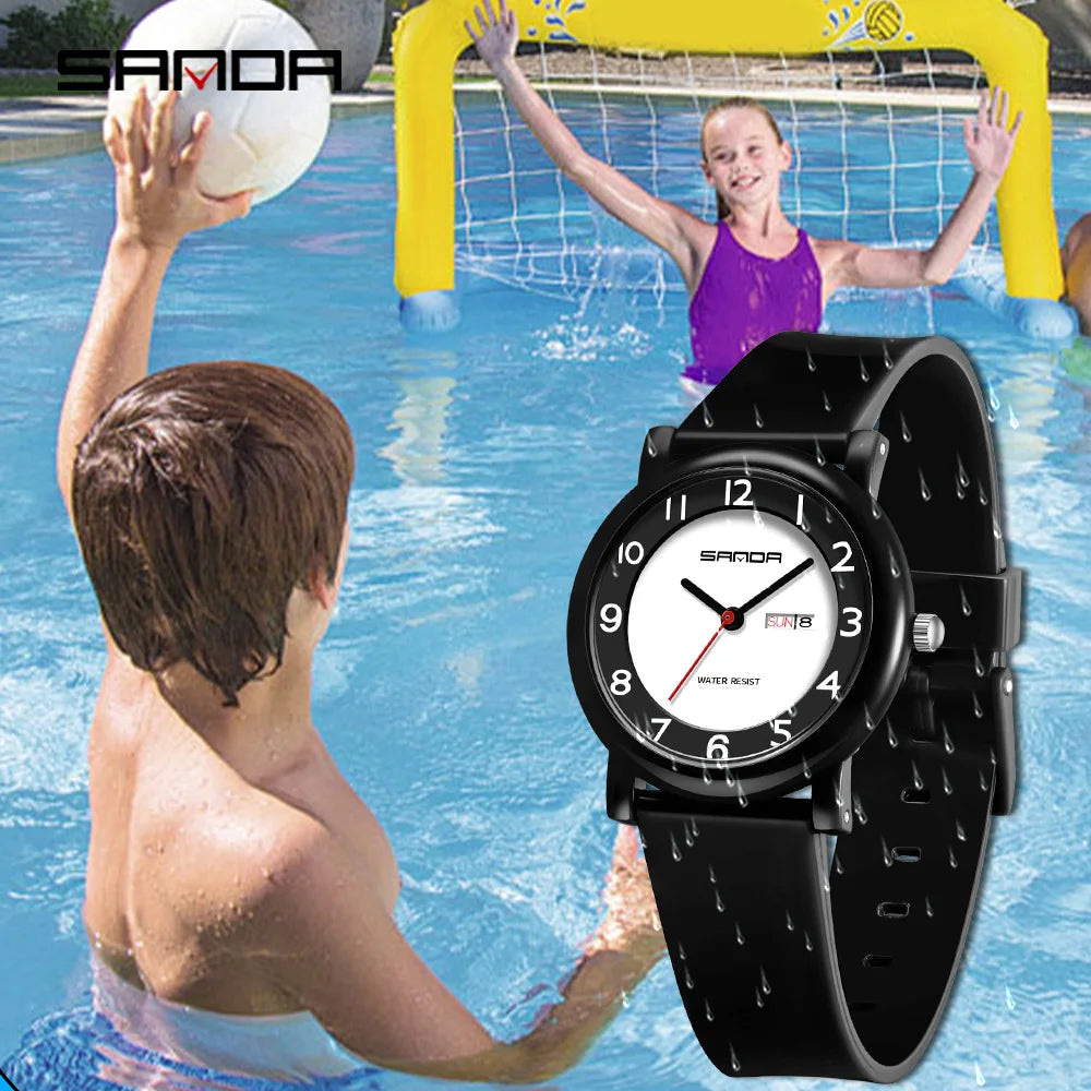 SANDA Children's Quartz Watch — Waterproof Sport Design with Dual Calendar