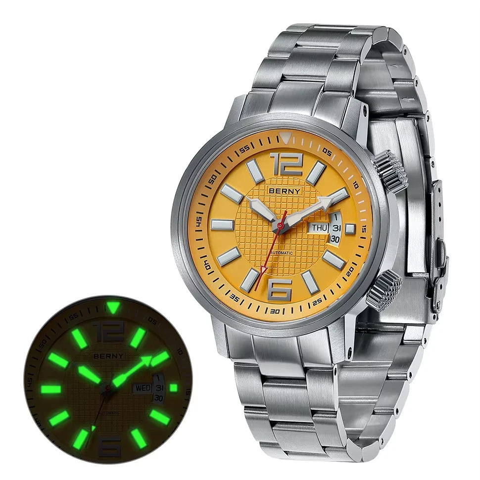 BERNY Automatic Diver Watch — 20ATM Waterproof Mechanical Wristwatch