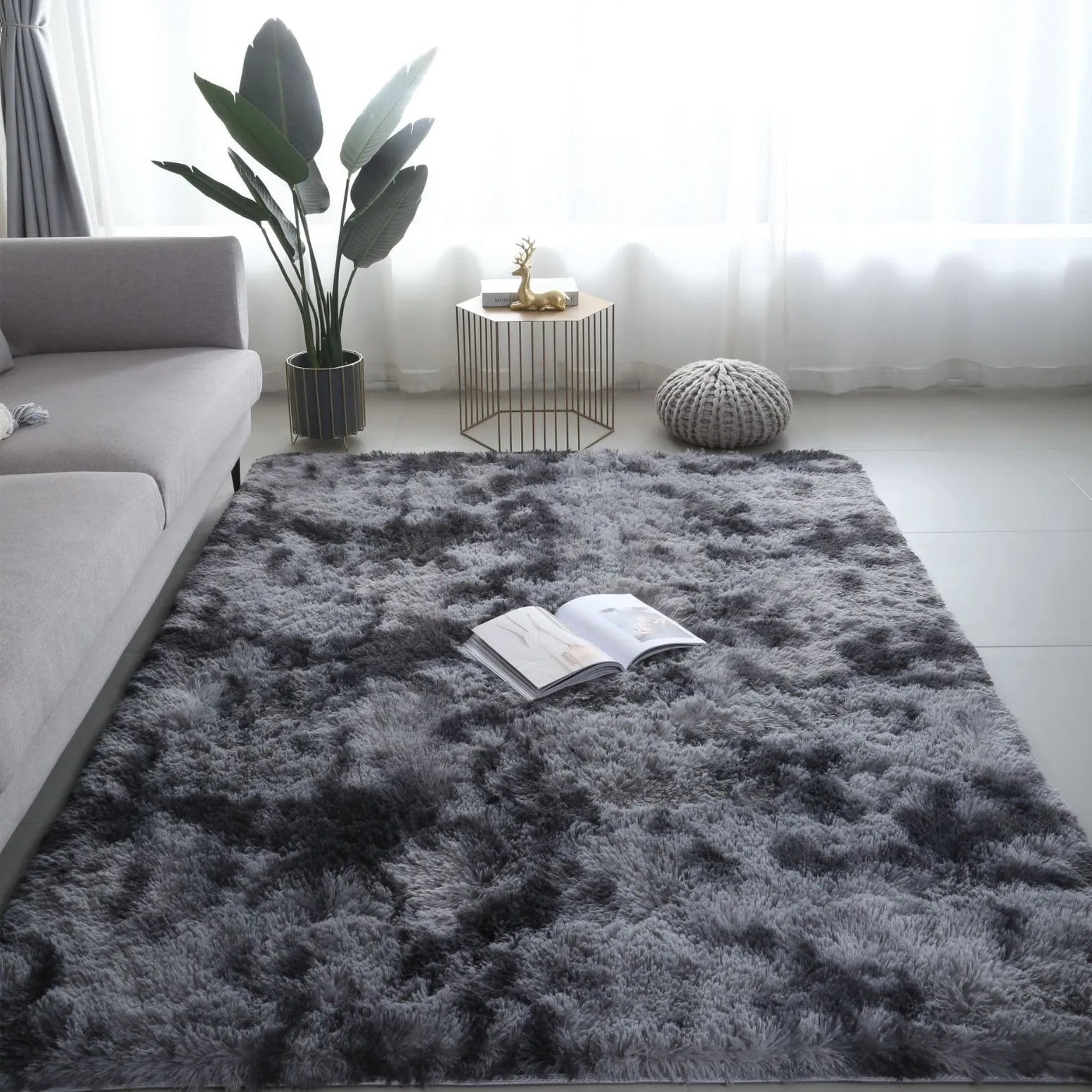 VIKAMA Tie-Dyed Fluffy Carpet — Plush Bedside Rug & Living Room Mat