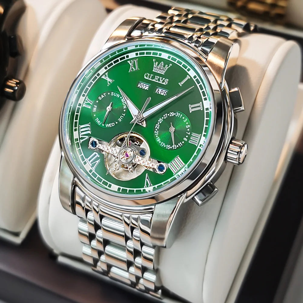OLEVS 6607 Automatic Mechanical Watch — Business Skeleton Design with Stainless Steel Strap