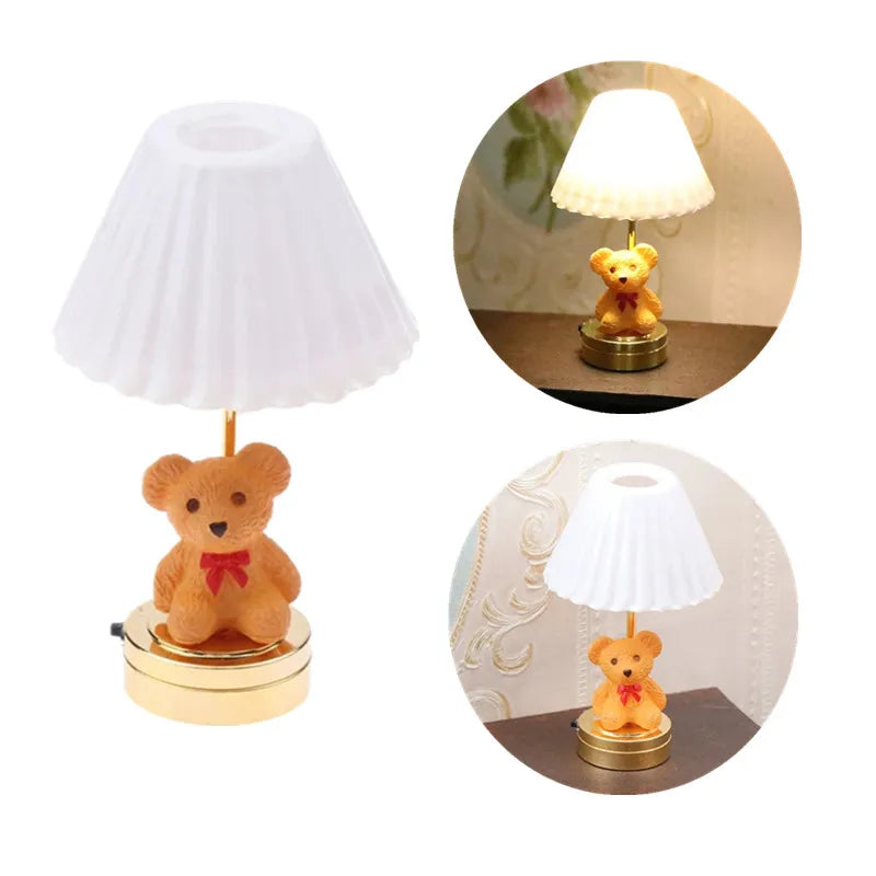 Miniature Dollhouse Table Lamp — Modern Bedside Reading Light Decor