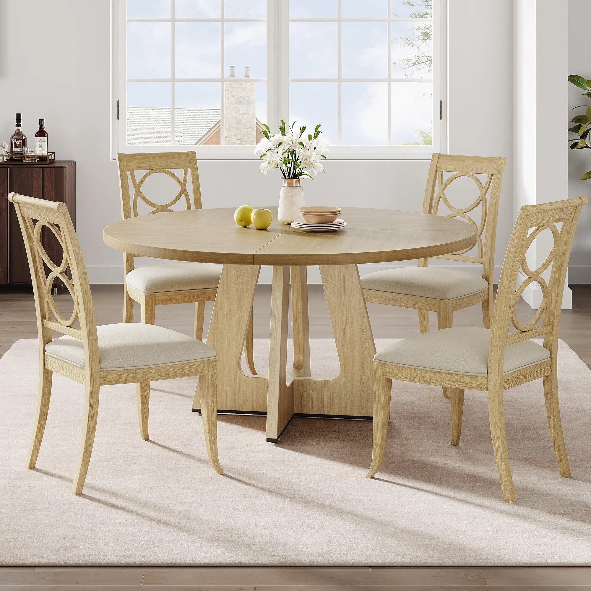 HiMISS 47 Inch Round Dining Table — Farmhouse Style Pedestal Base