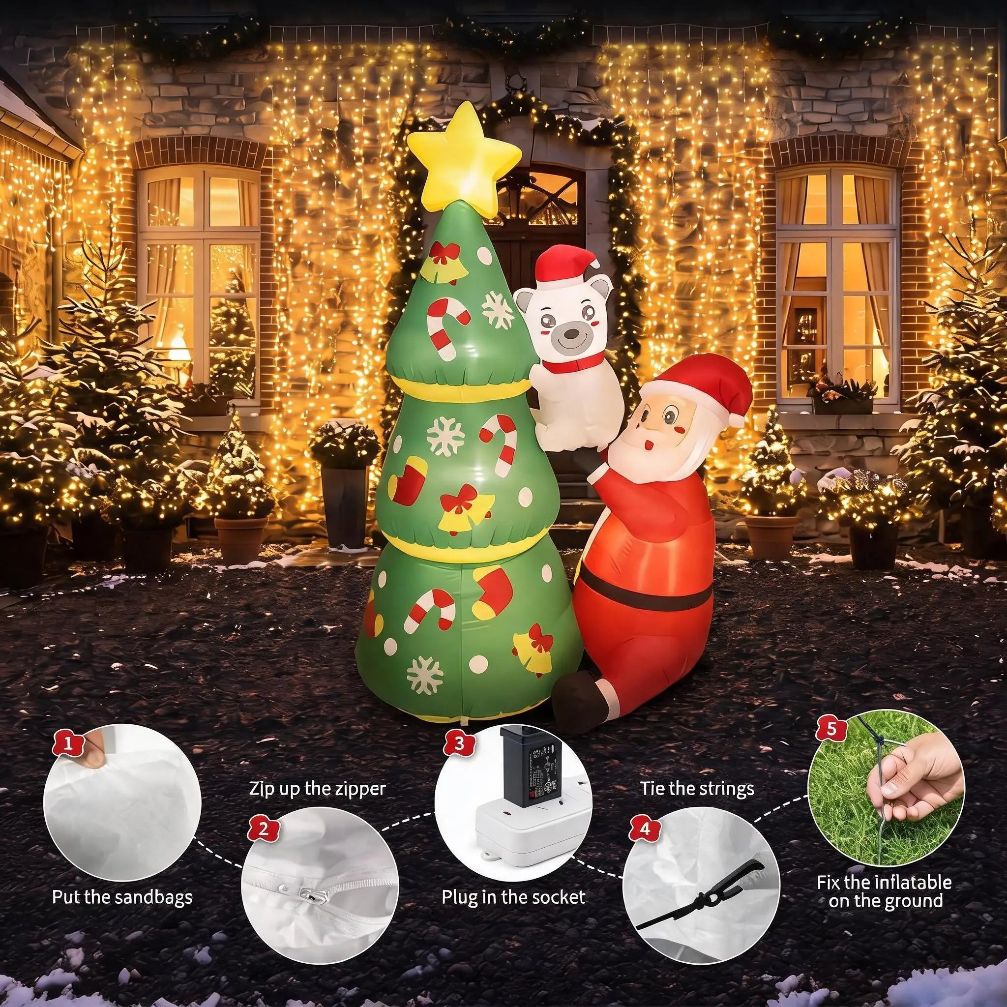 LED Inflatable Christmas Tree — Santa and Polar Bear Outdoor Holiday Decor