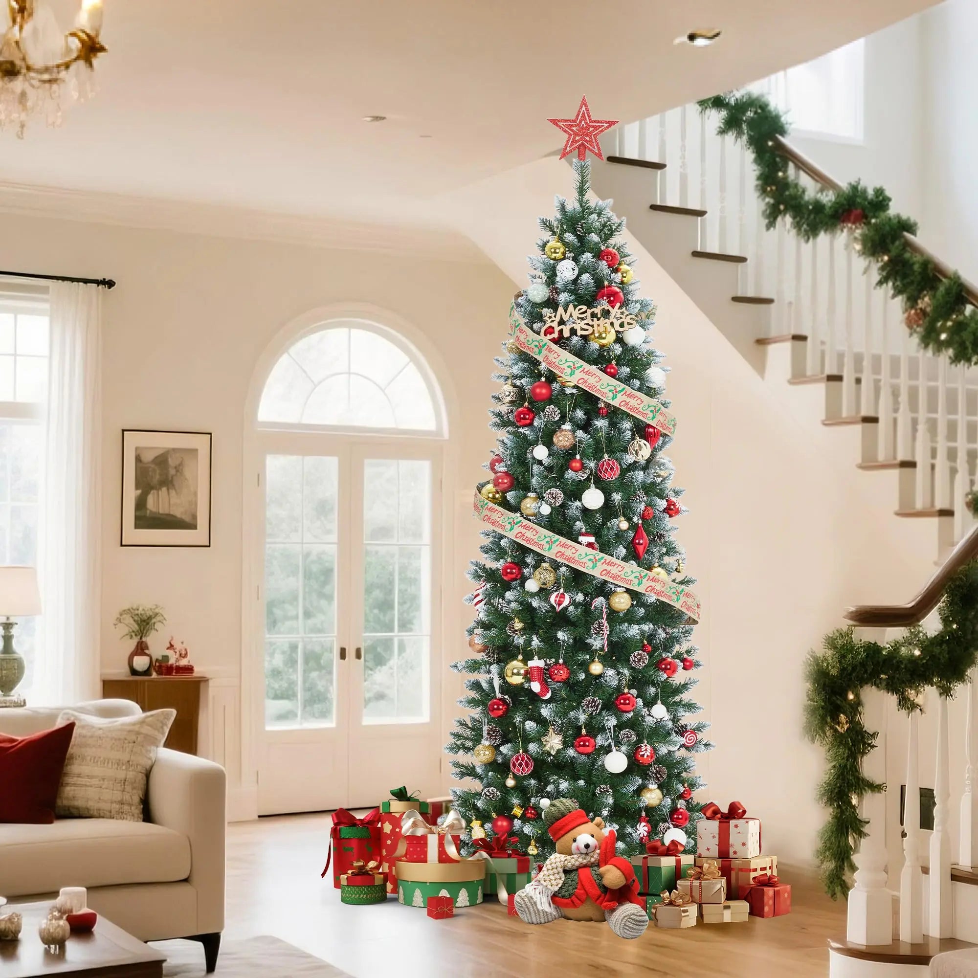 Pre-Lit Slim Pencil Artificial Christmas Tree — Space-Saving Holiday Decor