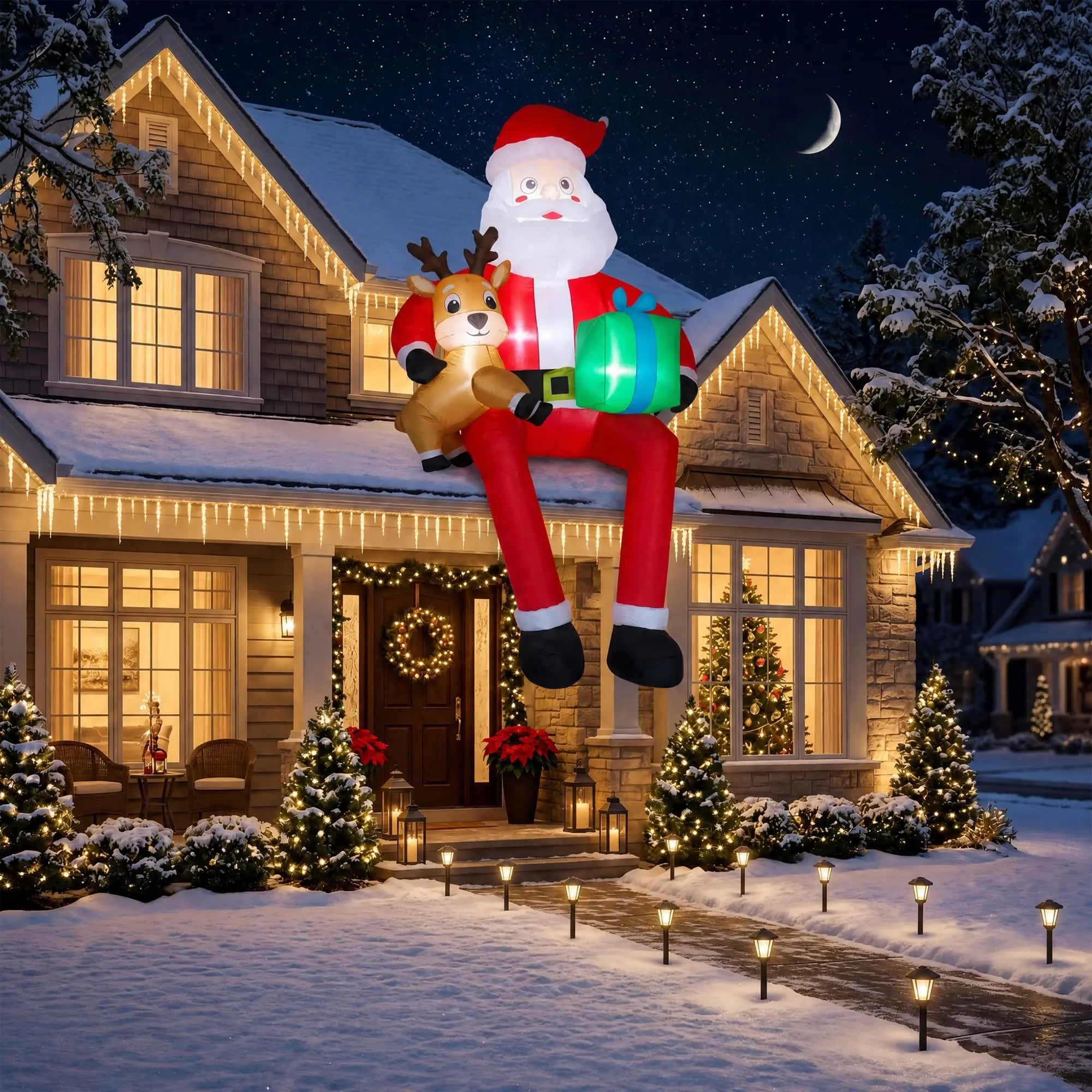 9.5ft Inflatable Sitting Santa Claus — Outdoor Holiday Yard Decor with LED Lights