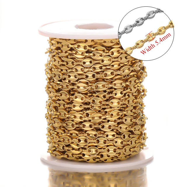 Stainless Steel Jewelry Chain — 1M Gold or Steel Link Chain for DIY Crafts