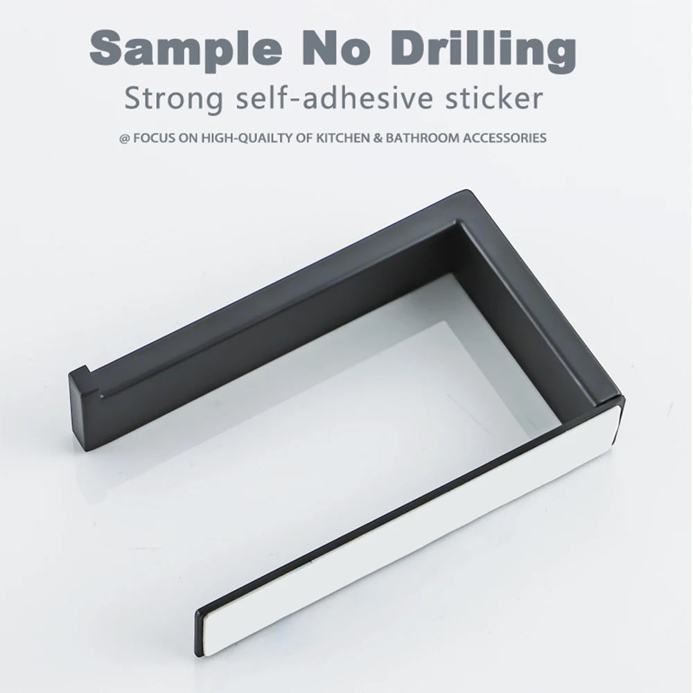 Gaomida Matte Black Toilet Paper Holder — Self-Adhesive Stainless Steel Wall Mount