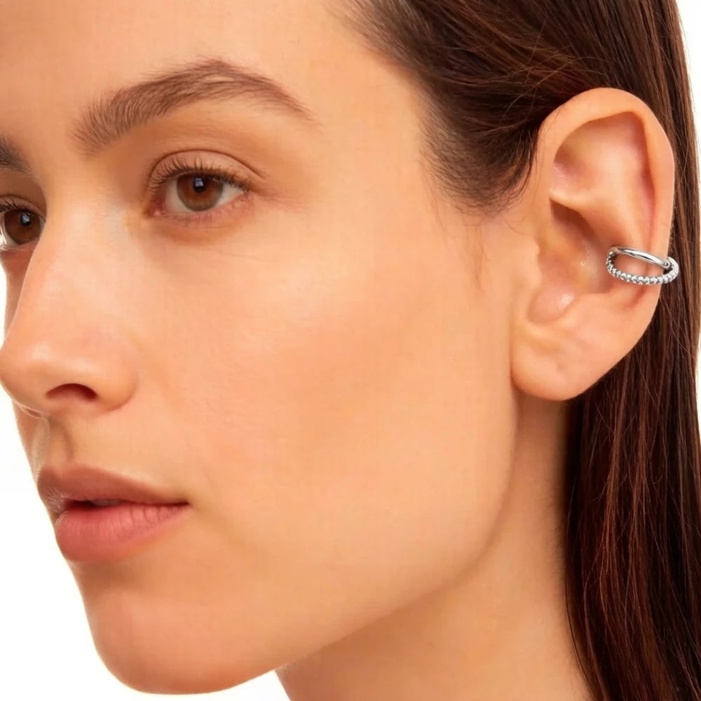 Thaddaeus Criss Cross Dot Ear Cuff — Sterling Silver Geometric Clip Earrings