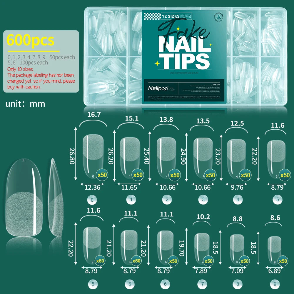 Nailpop Clear Acrylic False Nail Tips — Professional Full Cover Extensions