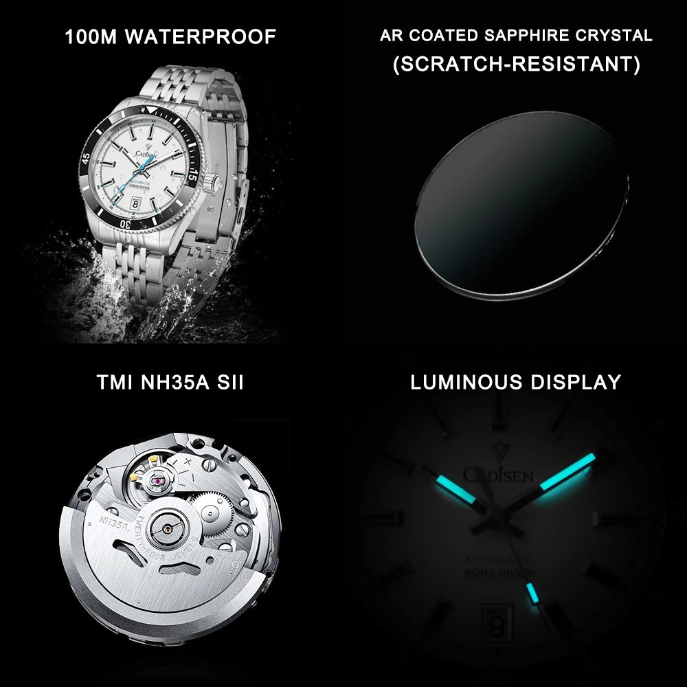 Cadisen Automatic Mechanical Watch — Ceramic Bezel & Sapphire Crystal
