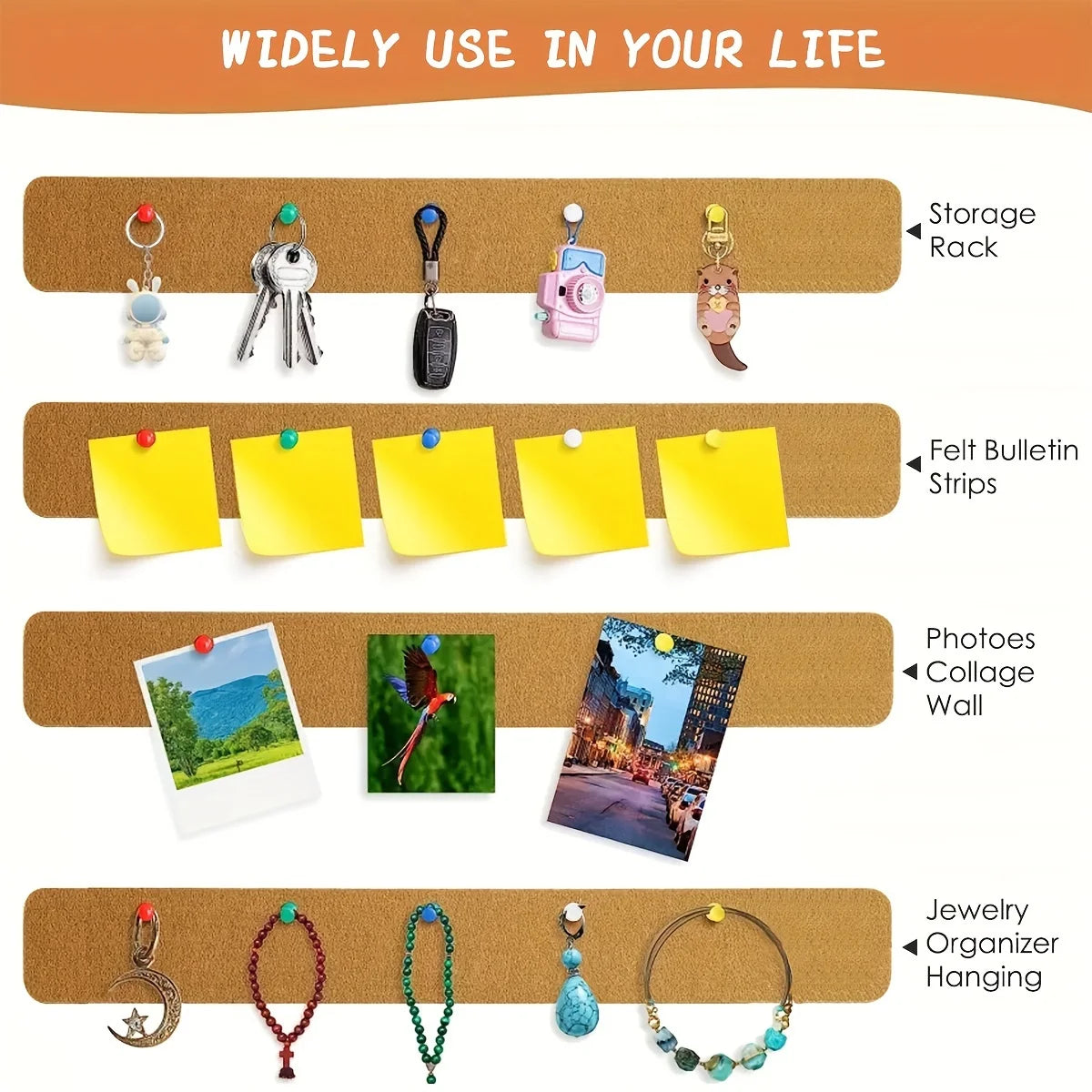 XD-TOPQC Self-Adhesive Cork Board Strips — Versatile Bulletin Board Accents