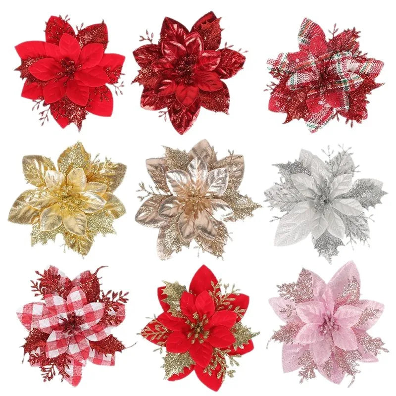Glittering Artificial Flower Wreath Accessories — Decorative Floral Ornaments for Xmas