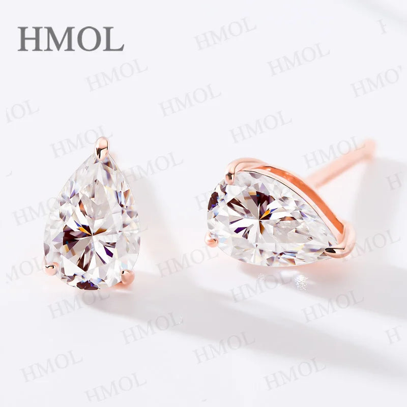 PTX Moissanite Pear Cut Stud Earrings — 925 Sterling Silver Water Drop Design