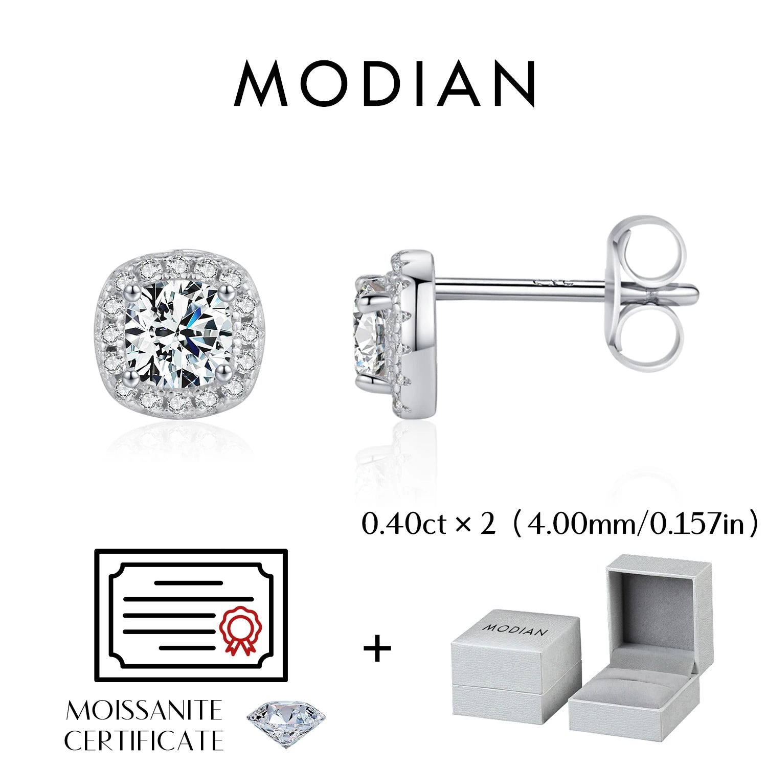 MODIAN Moissanite Stud Earrings — 925 Sterling Silver Geometric Jewelry