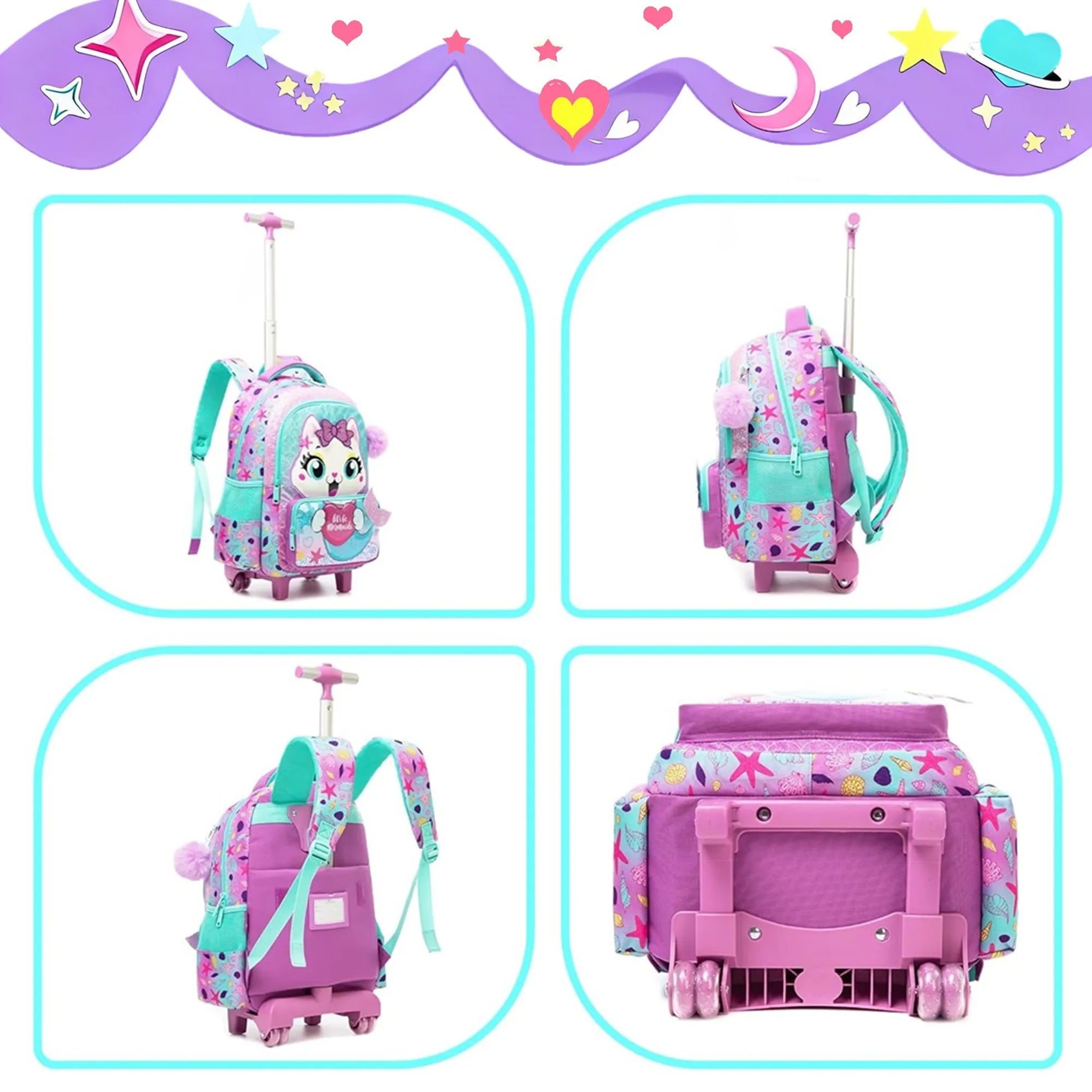 Rolling Backpack for Girls — Cute Animal Print School Bag with Wheels
