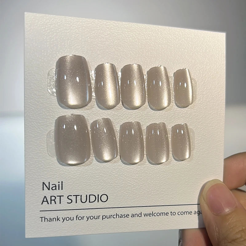 Luxury Cat Eye Press On Nails — Handmade Acrylic Coffin Style False Nails
