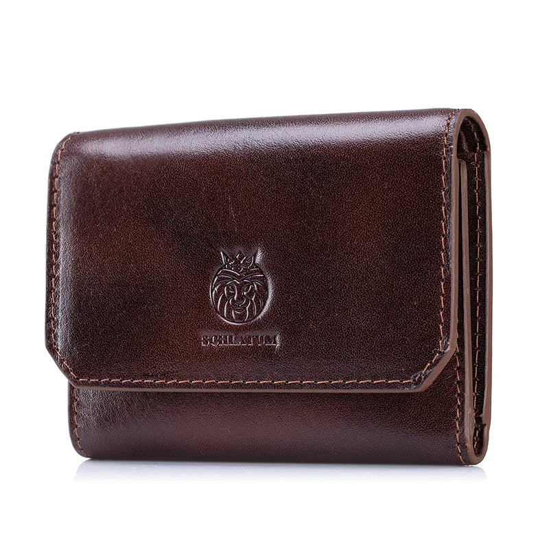 SCHLATUM Genuine Leather Men's Wallet — Minimalist Tri-Fold Design with RFID Protection