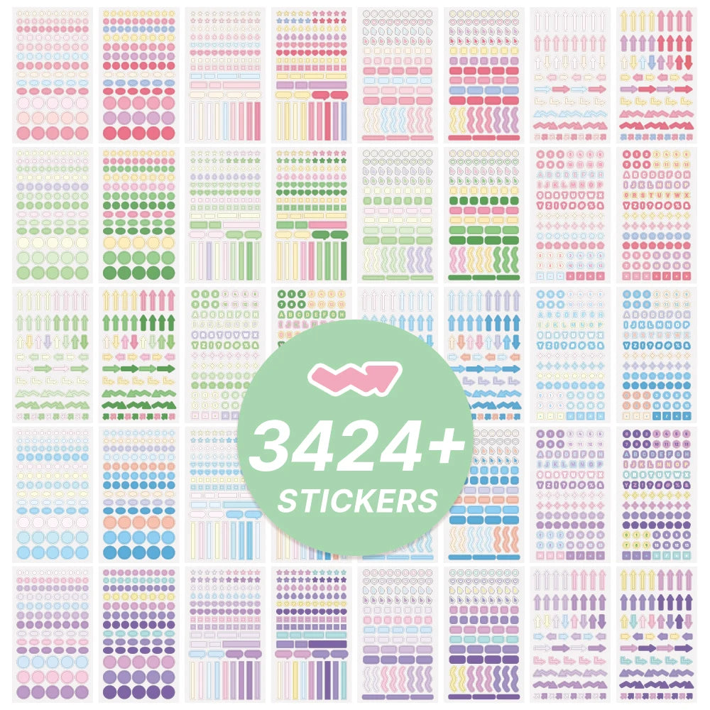 3424 Piece Colorful Mood Sticker Set — Geometric Fantasy Decals for Journaling
