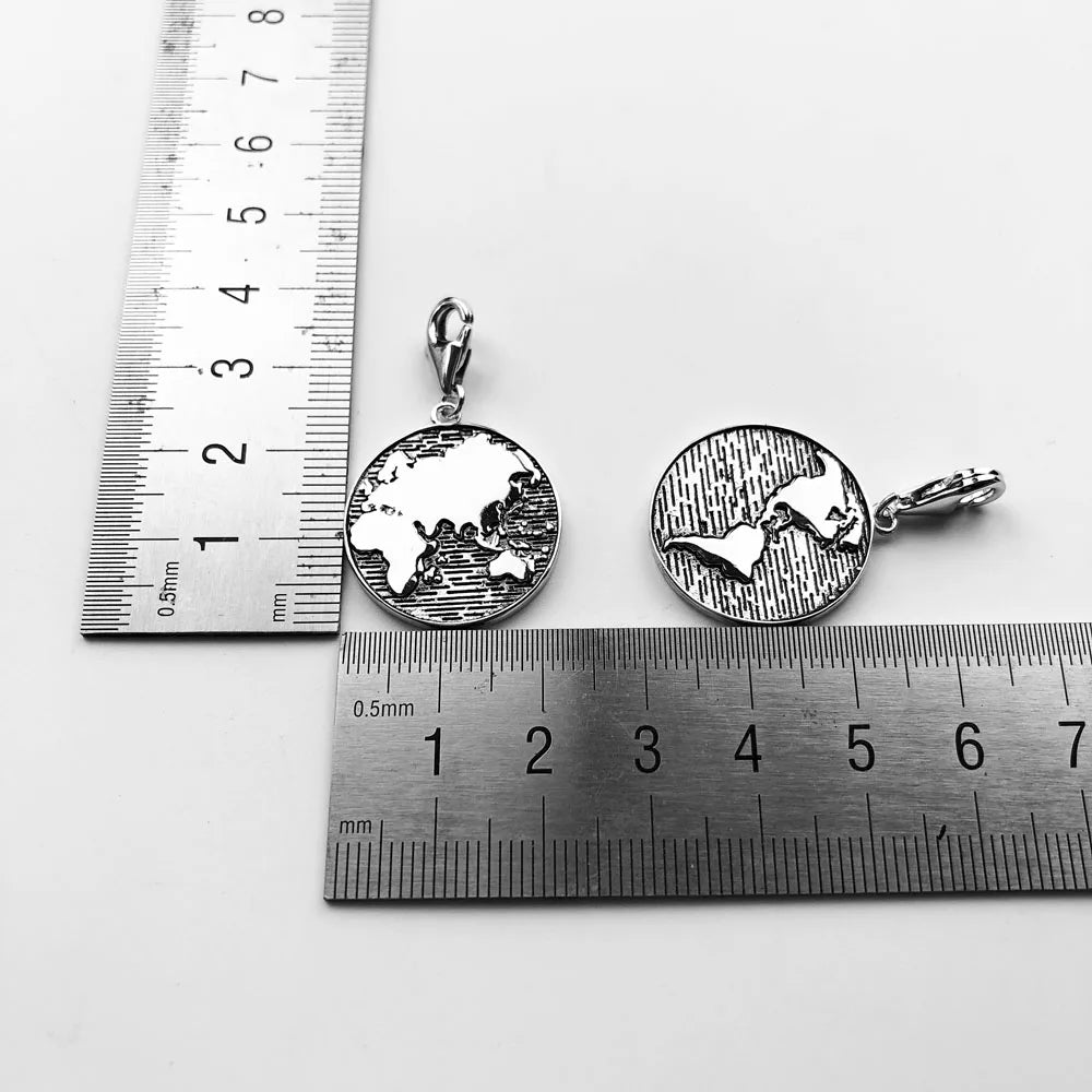 Thaddaeus Globe World Disc Charm — Vintage 925 Sterling Silver Pendant