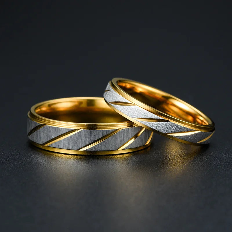 Classic Wave Pattern Couple Rings — Stainless Steel Promise Jewelry