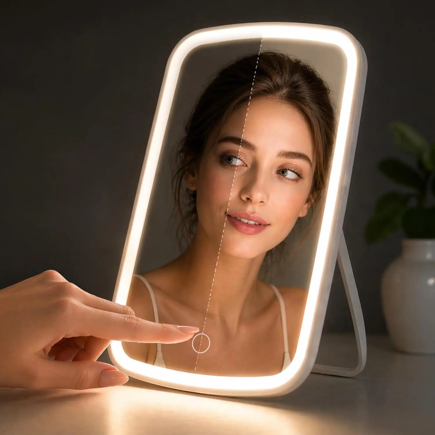 LED Makeup Mirror — Portable Folding Desktop Vanity with 3 Light Modes