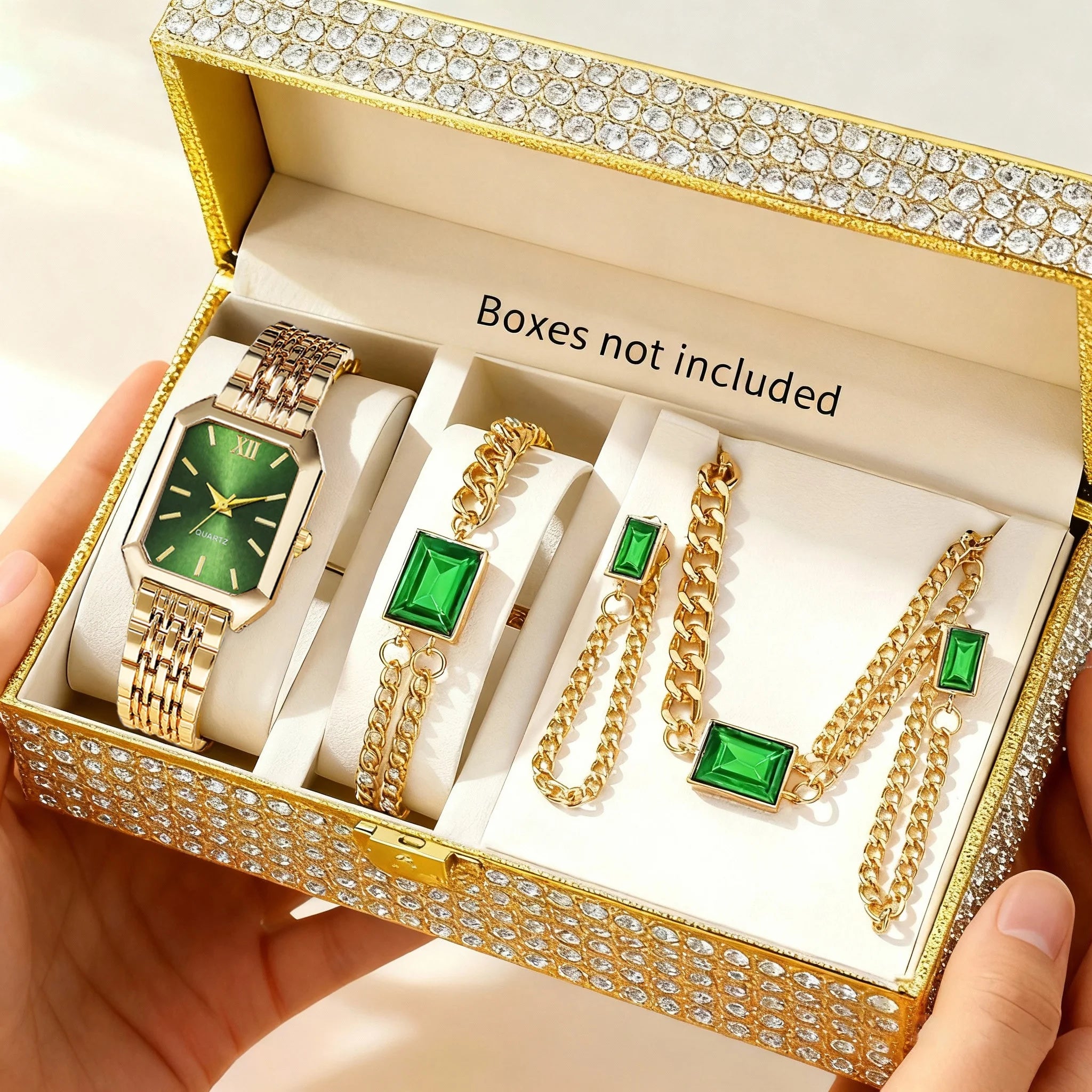 Elegant Rectangle Women's Quartz Watch Set — Fashionable Jewelry Accessory Kit