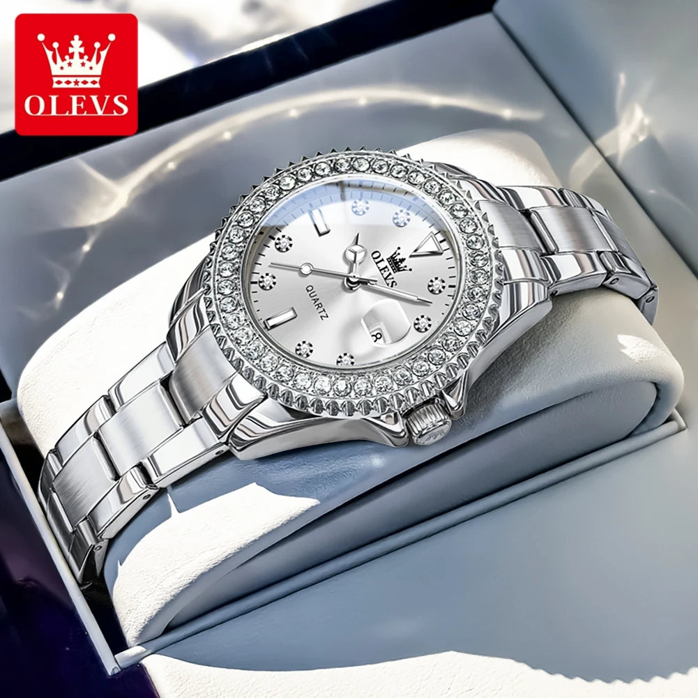 OLEVS Luxury Women's Quartz Watch — Stainless Steel Diamond Scale Bracelet