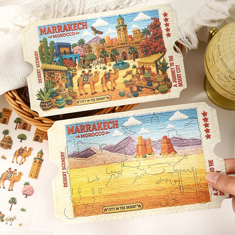 Cartoon Travel Scene Stickers — Reusable PET Decals for DIY Crafts