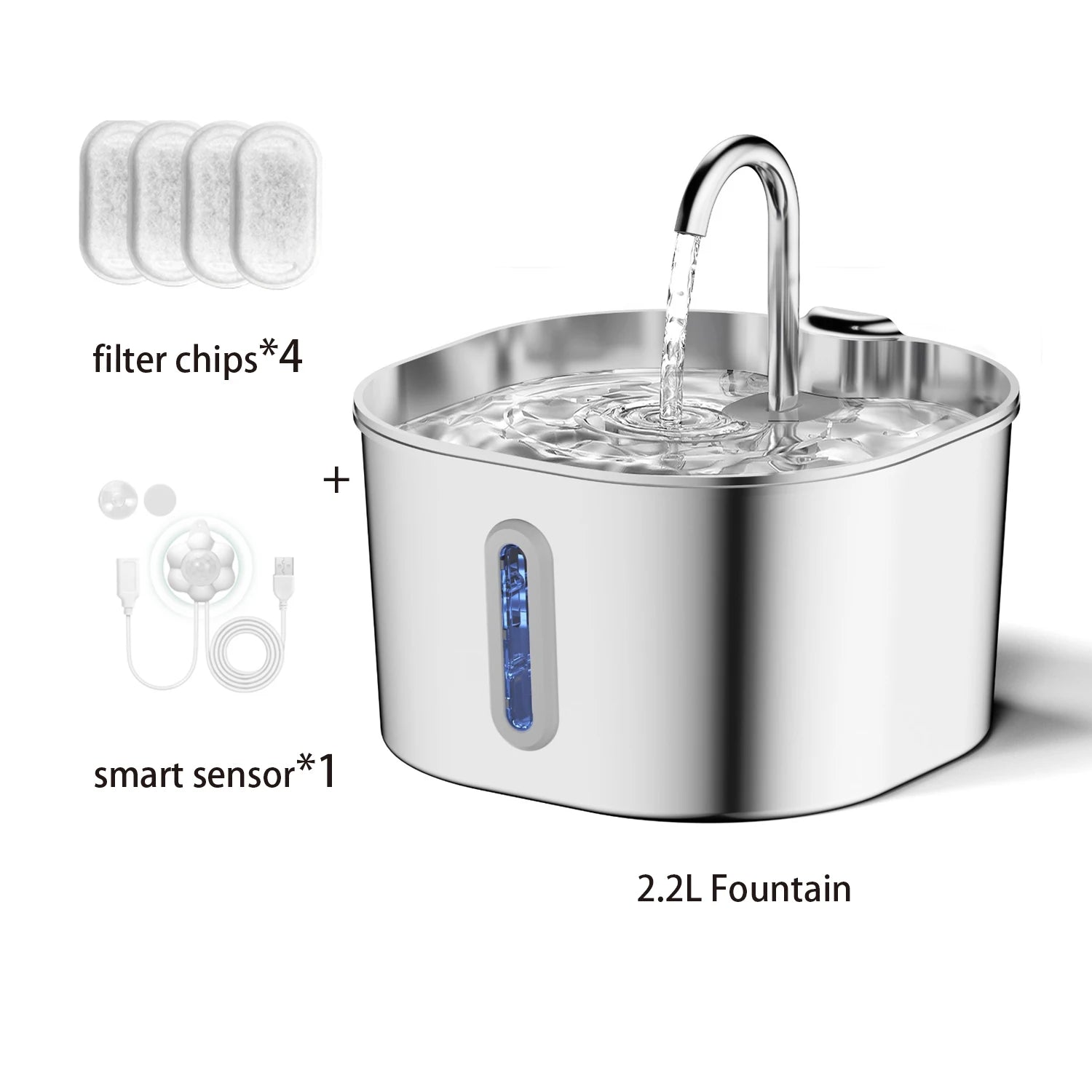 ZYfeeder Automatic Pet Water Fountain — 2.2L Stainless Steel Pet Feeder