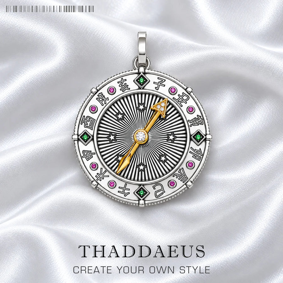 Thaddaeus Compass Ethno Pendant — Vintage 925 Sterling Silver Lucky Amulet