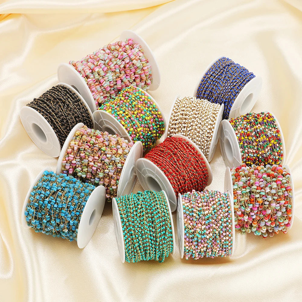 Semitree Enamel Twisted Bead Chain — 1 Meter Stainless Steel Jewelry Wire