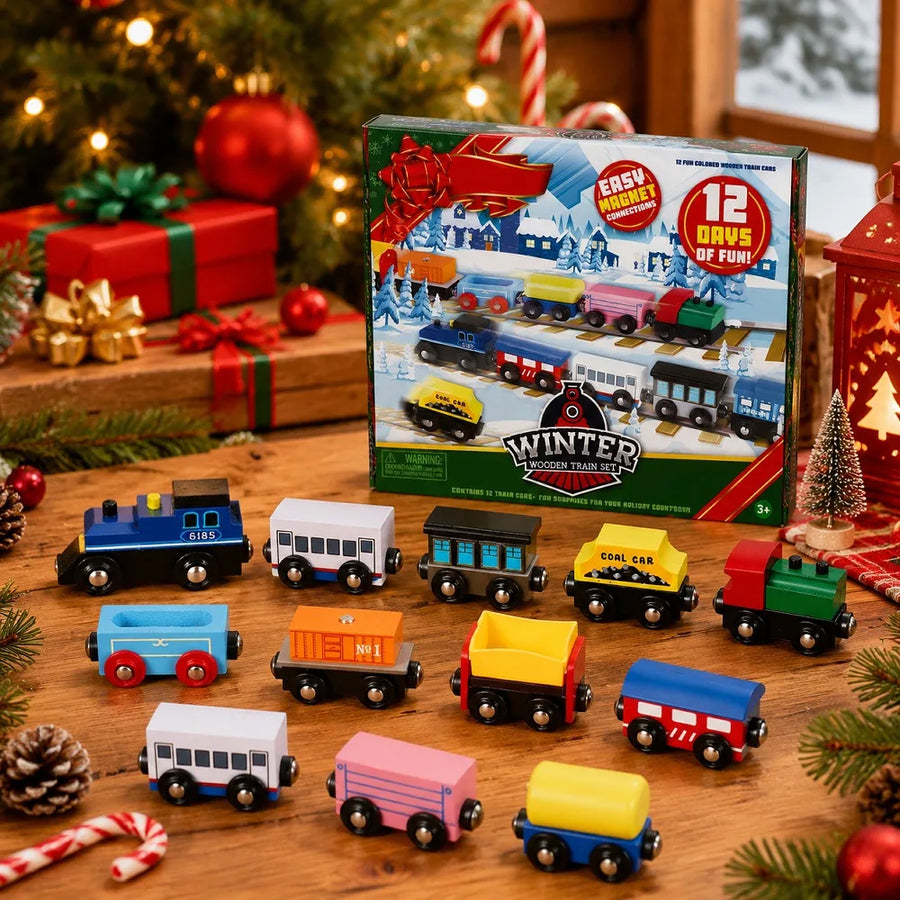 Joyfy Magnetic Wooden Train Advent Calendar — 12 Day Christmas Countdown Set