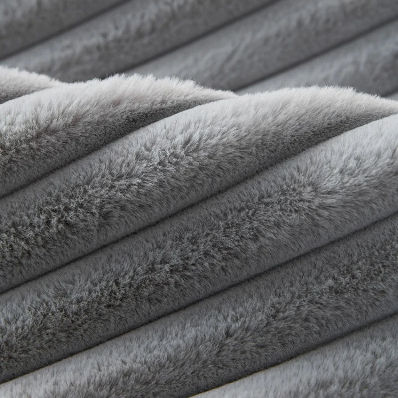 Plush Striped Sofa Cover — Soft Imitation Rabbit Fur Slipcover
