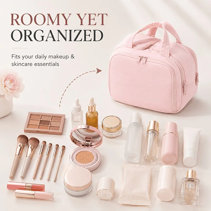 Large Capacity Travel Makeup Bag — Multi-Compartment Cosmetic Organizer
