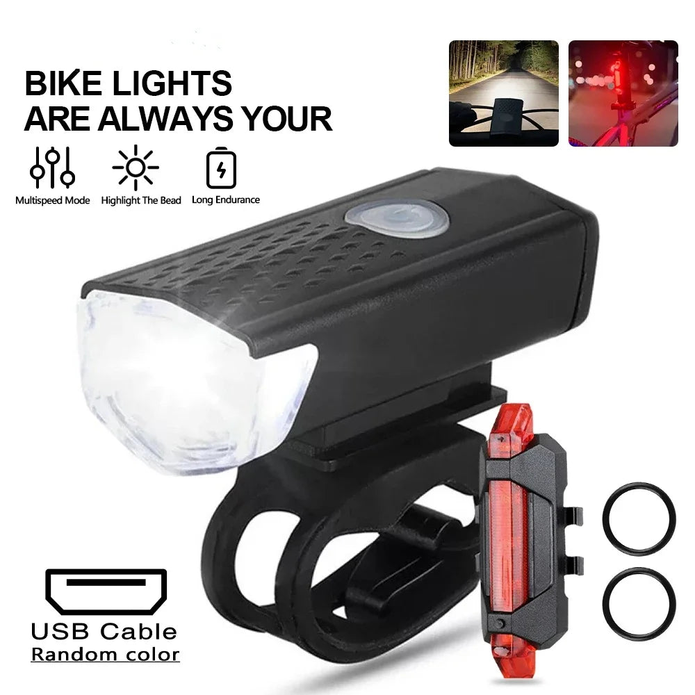 USB Rechargeable Bicycle Light Set — Front Headlight and Rear Taillight Kit