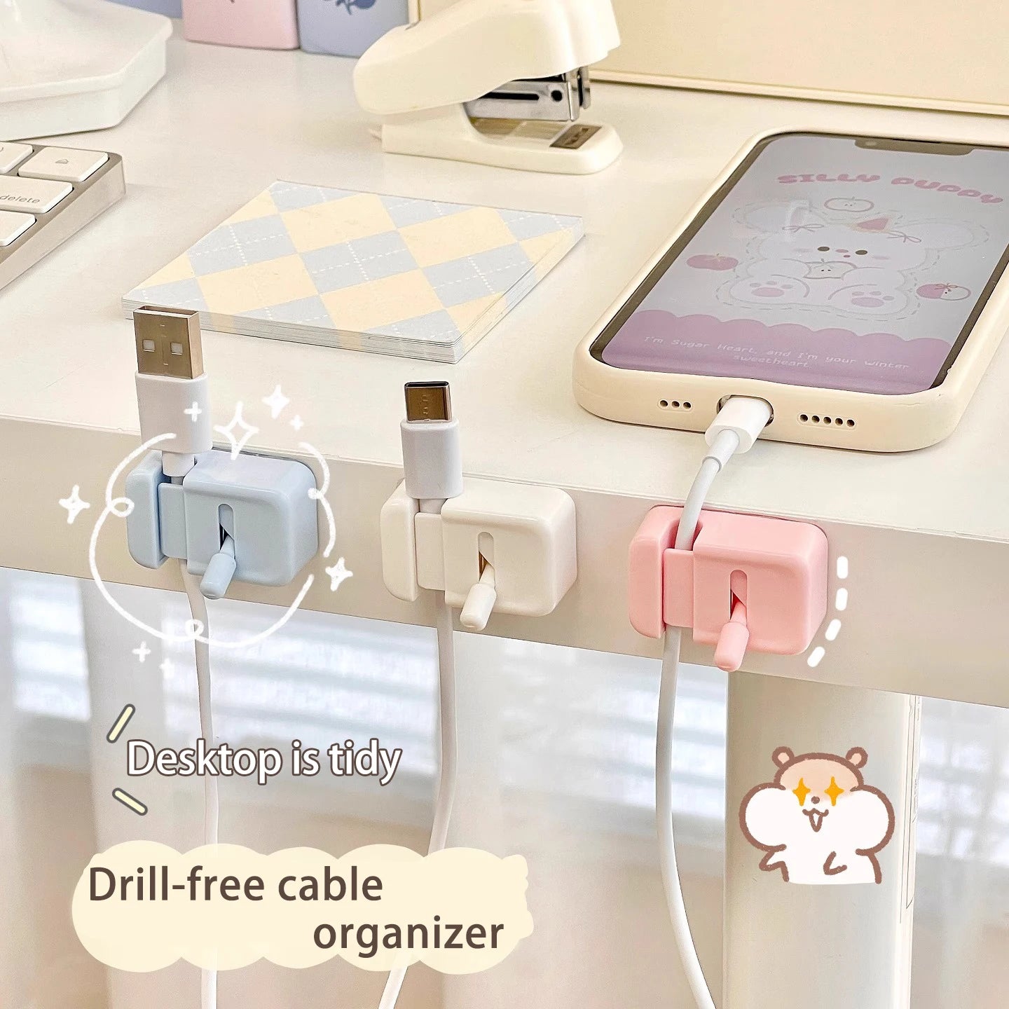Desk Edge Cable Management Clips — No-Drill Cord Organizer for Charging Wires
