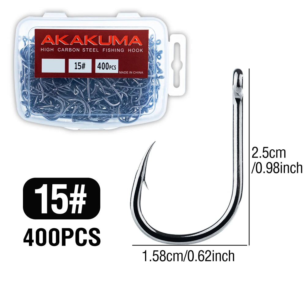 akakuma High Carbon Steel Fishing Hooks — Ultra Sharp Barbed Set, 400 Pieces