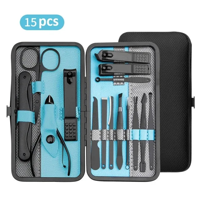 OLOEY Professional Manicure Set — Stainless Steel Nail Care Kit with Case