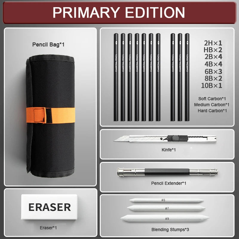 PHANTACI Sketching Pencil Set — Professional Art Kit with Canvas Roll Bag