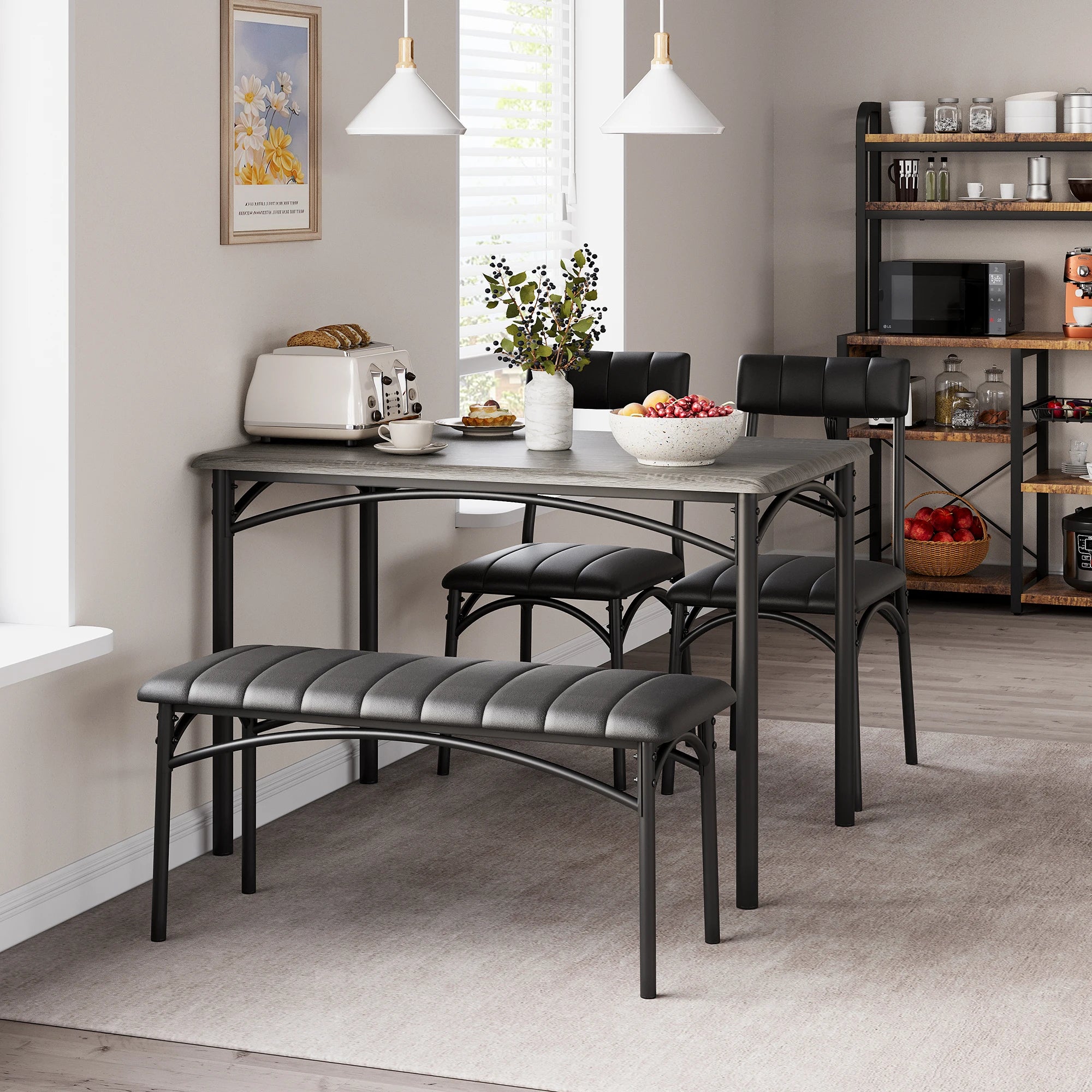 HiMISS Dining Table Set for 4 — Rectangular Kitchen Set with Upholstered Bench