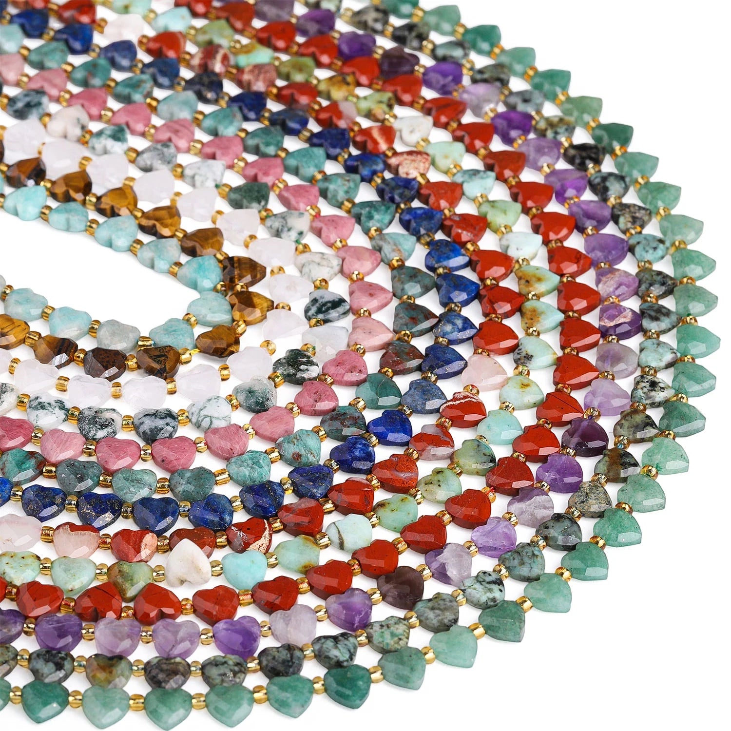Natural Faceted Heart Stone Beads — DIY Jewelry Making Supplies, 8mm