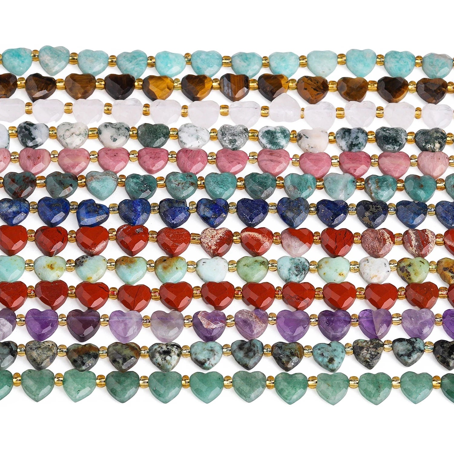 Natural Faceted Heart Stone Beads — DIY Jewelry Making Supplies, 8mm