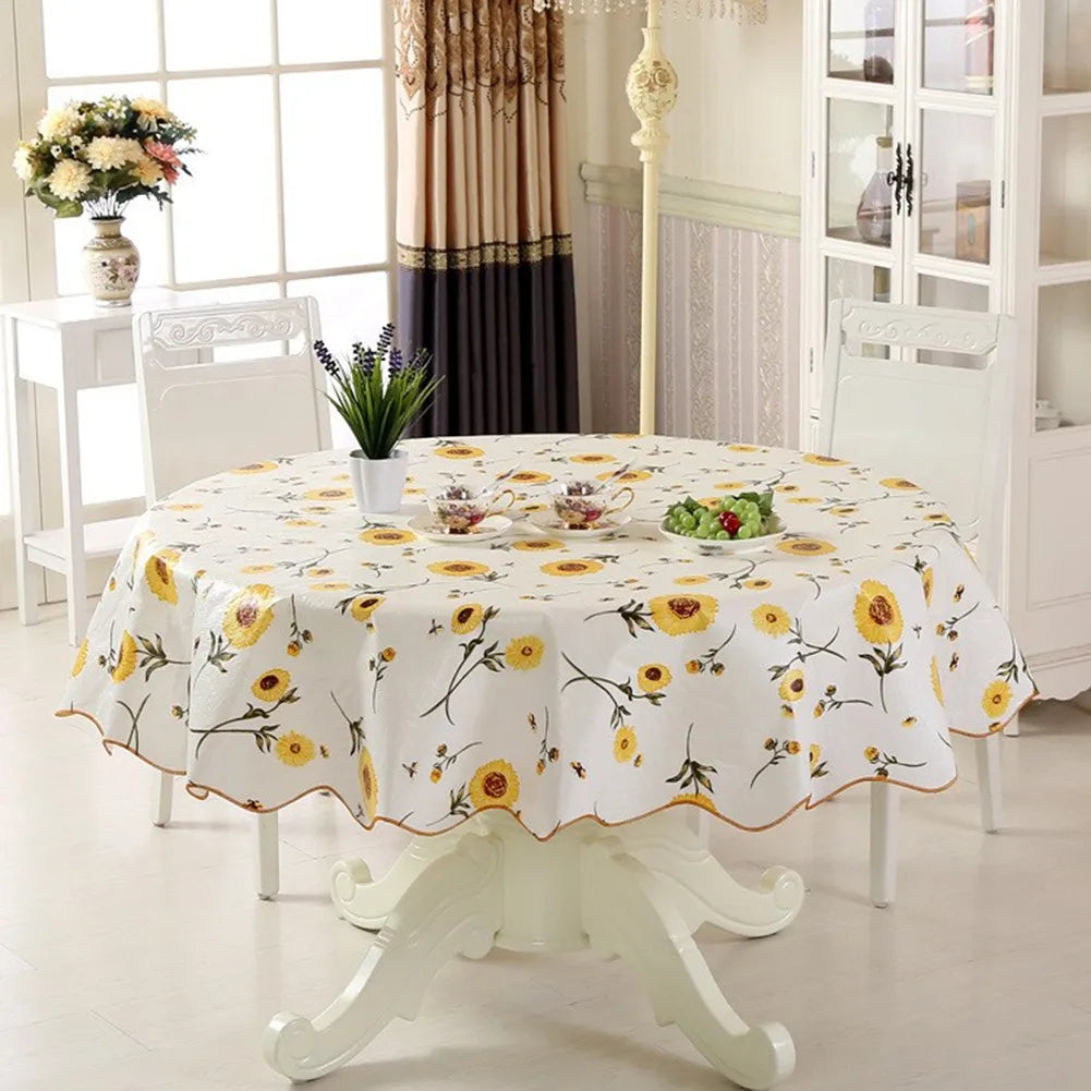Round Floral PVC Tablecloth — Waterproof & Oilproof Dining Decor
