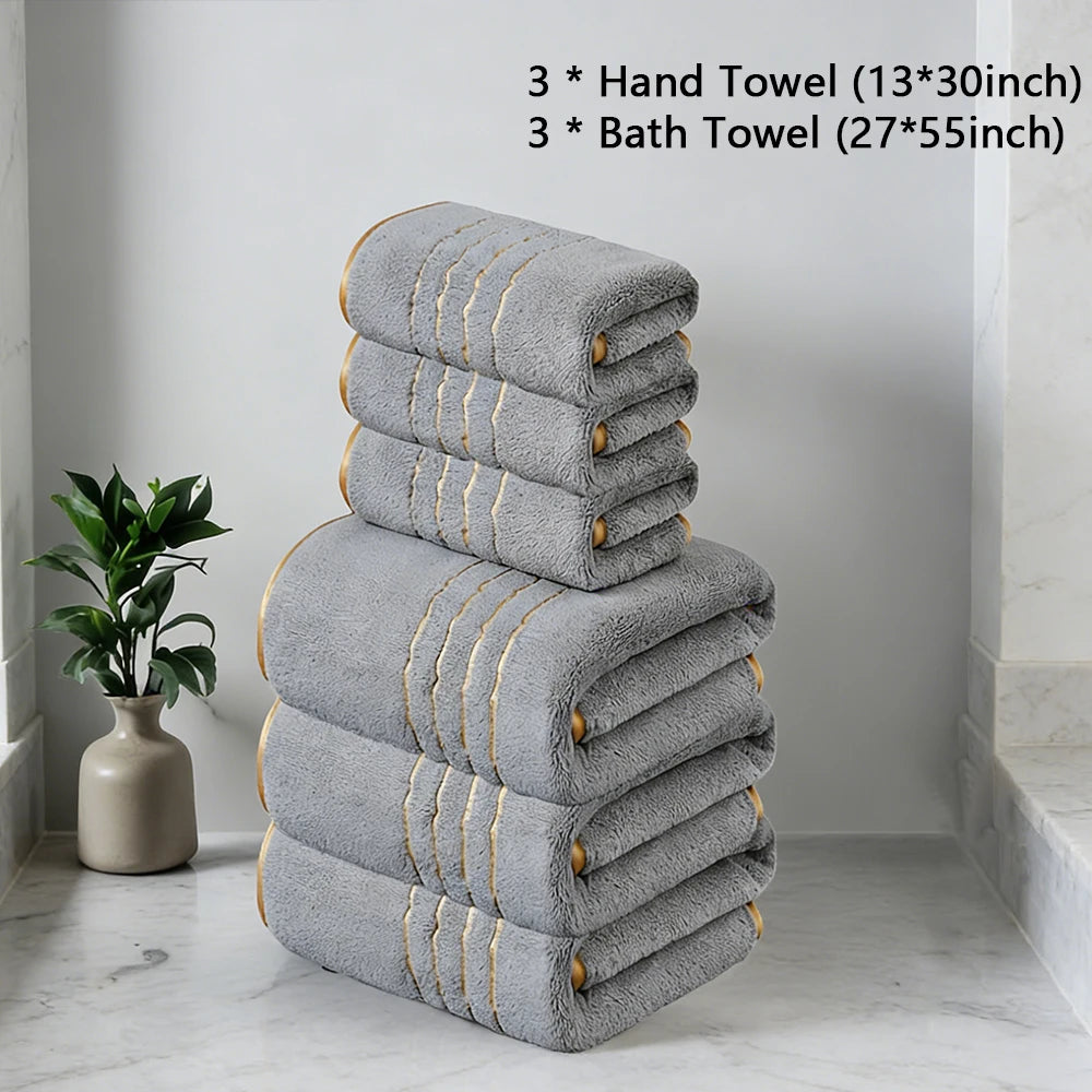 Premium Bath Towel Set — Soft Absorbent Fabric with Gold Accents