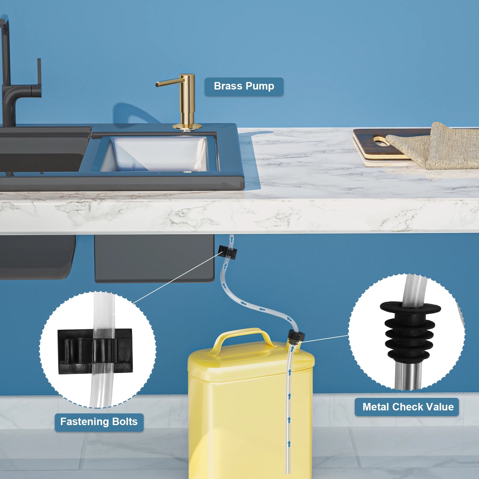Brass Liquid Soap Dispenser Extension Kit — Long Silicon Tube for Kitchen Sink