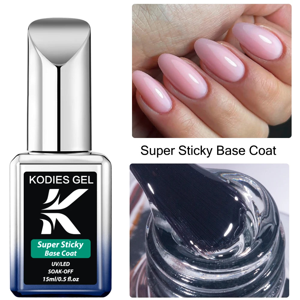KODIES GEL Super Sticky Base Coat — Strong Semi-Permanent Nail Foundation