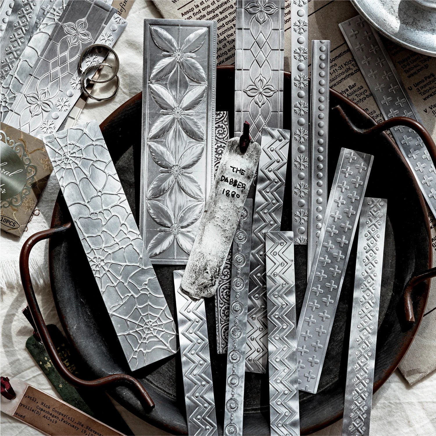 Vintage 3D Floating Silver Bar Stickers — 10 Sheets for Scrapbooking & Journaling